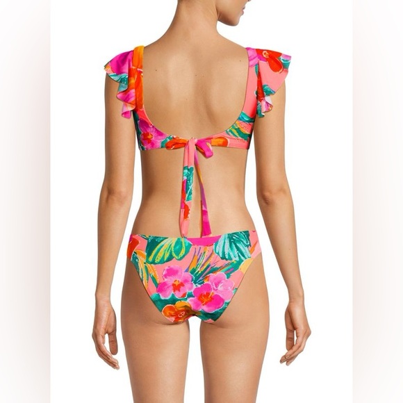 NWOT LA BLANCA Isla Printed Flutter Sleeve Bikini Top Size 14 - Picture 3 of 8